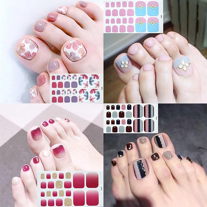 DANNEASY 20 Sheets Toe Nail Stickers Full Nail Wraps for Women - Colorful Self Adhesive Toenails Polish Strips for Toes Gel Strips Toenail Manicure Gel Sticker Nails with File, Cuticle Stick
