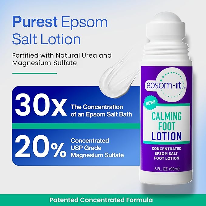Epsom-It Calming Foot Lotion Set - Topical Magnesium Cream & Rollerball for Feet & Ankles, Epsom Salt Magnesium Sulfate Rub, Soften Tough Skin & Cracked Heels, Stiffness in Legs, Knees and Feet, 3.5oz