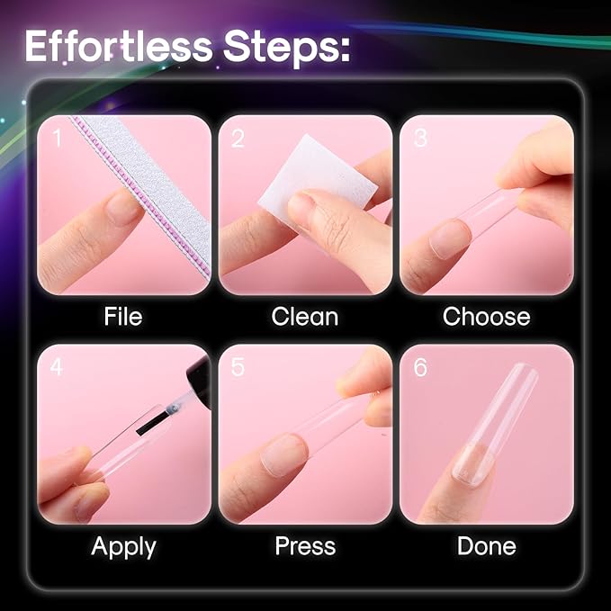 No C Curve XXL Square Nail Tips, Half Matte Clear Half Cover, Square Straight Flat Tips for Acrylic Nails Art Design, Salons, Home DIY Nail Extension(12 Sizes 240PCS)