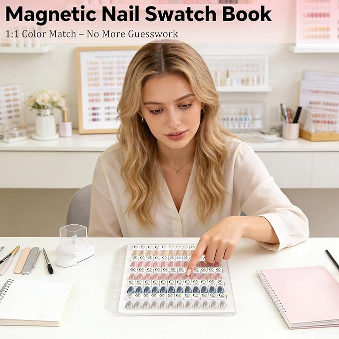 Magnetic Nail Color Display Book Inside Page with 60 Acrylic Magnetic Nail Display Tips for Nail Art Design Pattern Practice (Cover Not Included)
