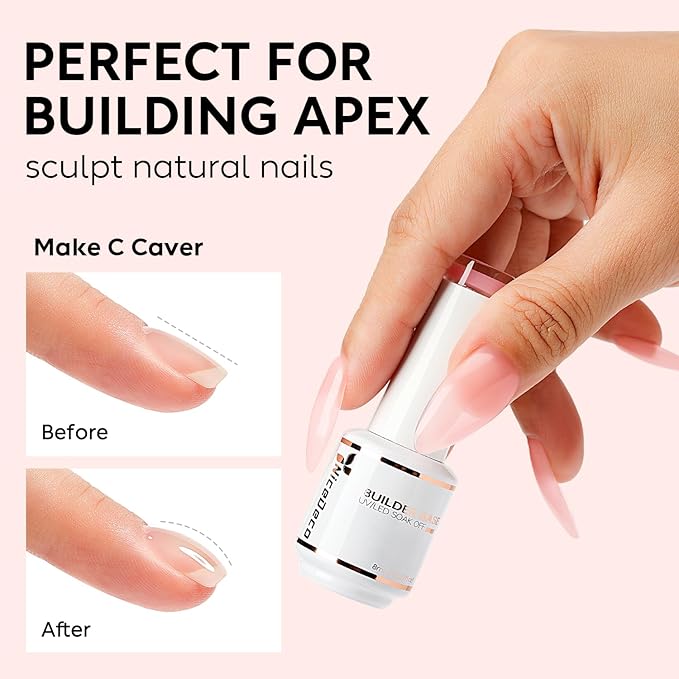 Nicedeco Hema Free Builder Nail Gel Polish 15ML 8 in 1 Builder Base Gel Cruelty Free Vegan Strengthener Gel Hard Gel Builder Extension Nail Gel -007