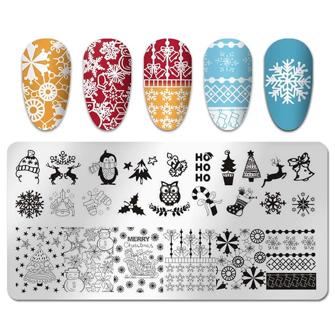 SILPECWEE 6pcs Christmas Nail Stamping Plate Nail Stamp Snowflake Elk Winter Nail Stencils Nail Art Stamping Kit Holiday Manicure Template