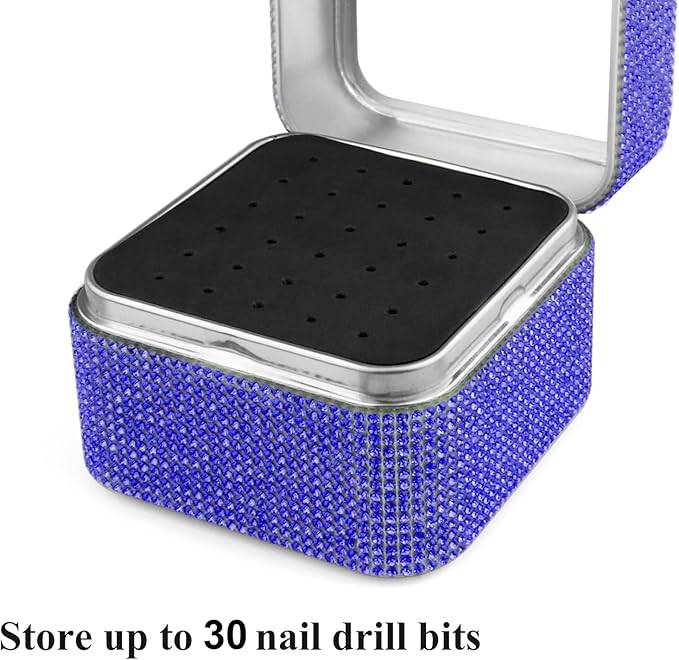 Nail Drill Bits Holder Rhinestone Case Box- 30 Holes Dustproof Portable Storage Box Efile Nail Bits Displayer Organizer Container for Manicure Tools