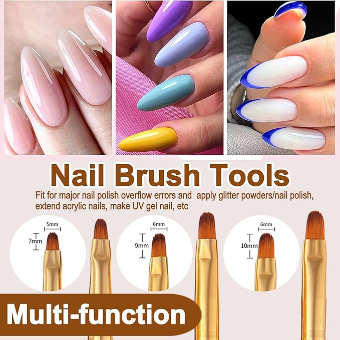 SILPECWEE 3 Pcs Oval Nail Brush Set - Rose Gold, Acrylic Nail Art Brushes Manicure Painting Pen Design Tool Professional Remover Polish Nail Clean Up Brushes (7mm/9mm/10mm)