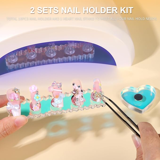 Fandamei Nail Stand, 2 Set Nail Holder for Painting Nails, Press on Nail Stand, Nail Stands for Nail Art. Magnetic Acrylic Nail Practice Display Stands with Double-sided Tape