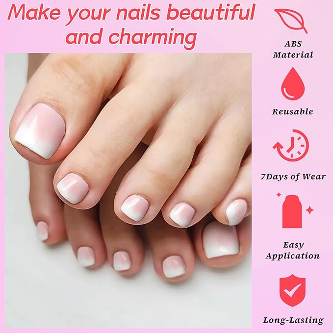 120PC Ombre Press on Toenails for Women Fake Toe nail Press ons Acrylic Toe Press on Nails Set, Ombre Press on Toe Nails Press on Fake Toenails Press ons Acrylic Toe Nail Tips Kit&Glue Tab-B