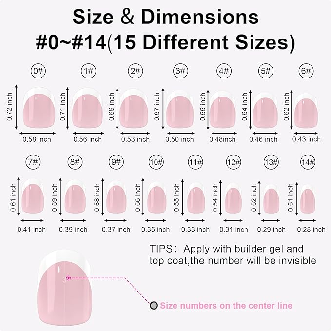 Anyos French Tip Press On Nails-300Pcs Short Oval French Gel Nail Tips Short,No File Need Tips Pre-Designed,Fake Nails for Nail Art DIY 15Sizes(Pink)