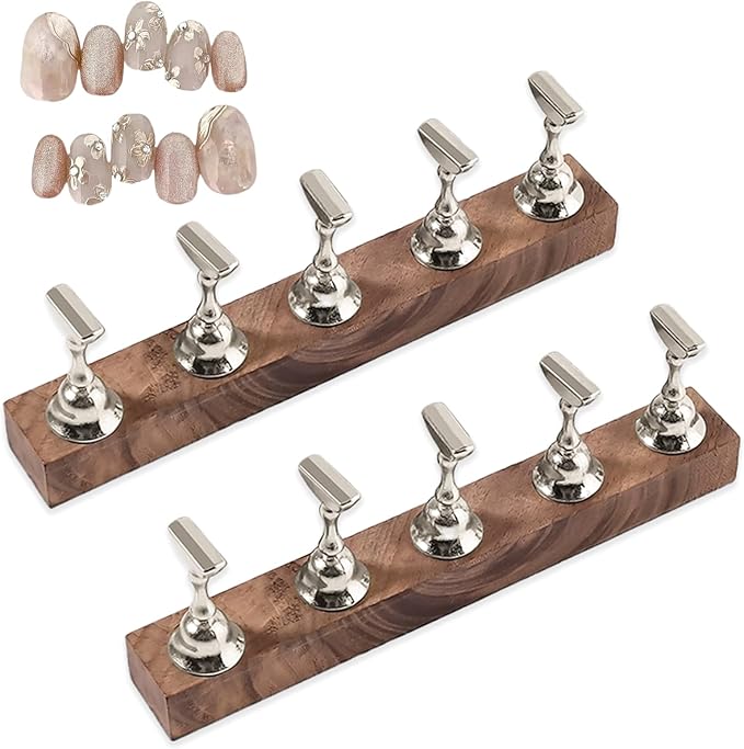 2-Pack Super Magnetic Nail Holders – Wearable Nail Bases & Nail Display Stands for Nail Art Painting (Silvery)