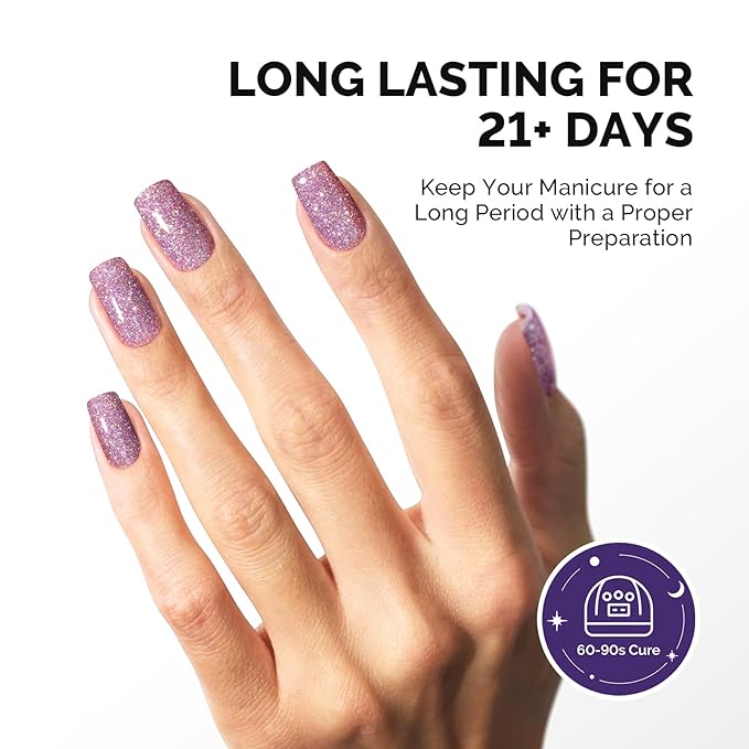MelodySusie Galaliver Pink Glitter Gel Nail Polish, 15ML Sparkly Purple Shimmer Gel Polish Soak Off UV LED Cured Long Lasting Gift for Women DIY Nail Design Nail Art Manicure X06