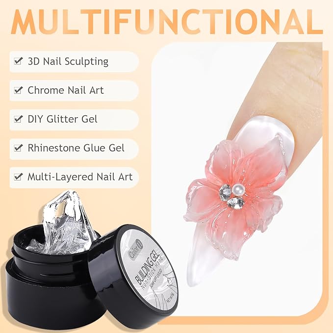 3D Sculpting Gel for Nail Art, Clear & White Solid Builder Kit, Non-Sticky Hard Gel for Hand Molding with Silicone Carving Pen and Nail Decorations, DIY Manicure Salon Supplies
