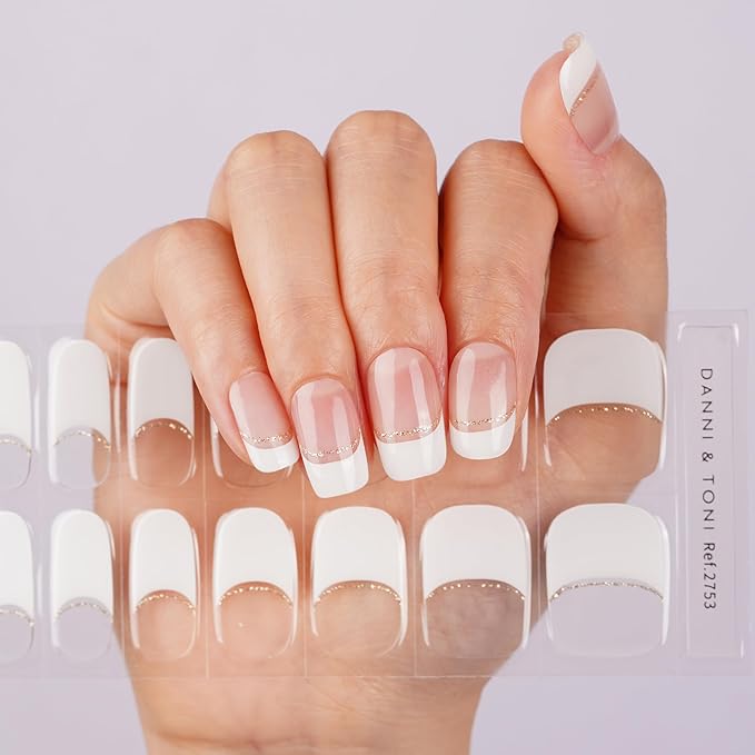 DANNI & TONI Semi Cured Gel Nail Strips French (Chic Line) Glitter French Line Gel Nail Wraps 28 Stickers