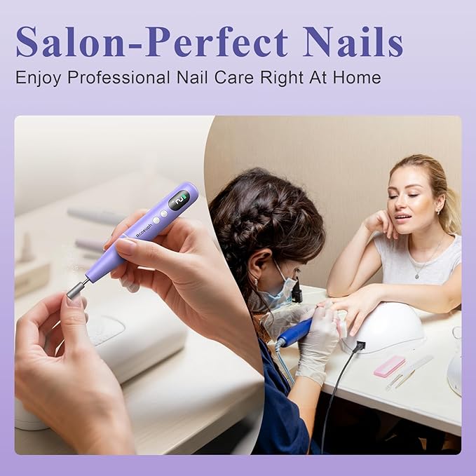 Cordless Nail Drill Kit - 9 Speed Wireless Electric Nail File with LED Display, Portable Nail Drill Machine for Acrylic Gel Nails, Rechargeable 20000RPM Hand Feet Grind Trim Tool for Women Men Baby