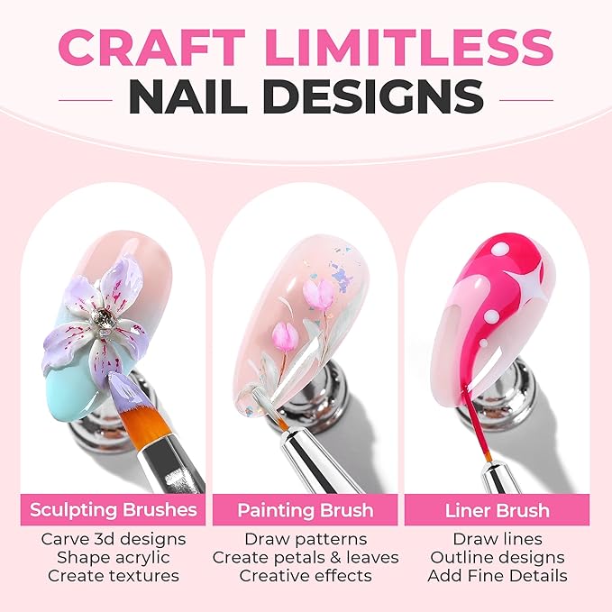 UNA GELLA Nail Art Brushes Set 6PCS Black Color Double-ended Acrylic Nail Design Brush Set Nail Dotting Tools Nail Art Gel Polish Liner Brushes for Christmas Gel Polish Painting DIY Nail Salon