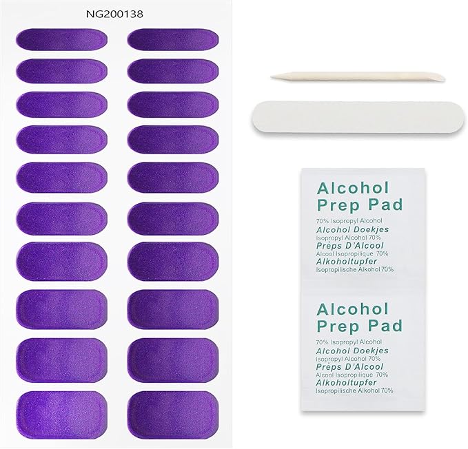 JMEOWIO Gel Nail Stickers Purple Laser Semi Cured Gel Nail Strips Wraps UV/LED Nails Art Design Decoration Accessories