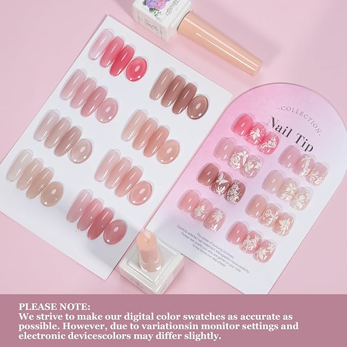 ADHERE Jelly Gel Nail Polish Set, 8 Colors 12ml Jelly Gel Polish Kit Nude Pink Neutral Nail Art Design Sheer Translucent Nail Polish Kits for Salon Need Lamp Curing Nail Art DIY at Home for Women