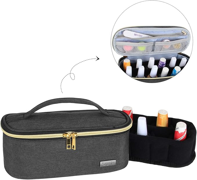 Luxja Nail Polish Organizer - Holds 12 Bottles (15ml - 0.5 fl.oz), Nail Polish Case for Polish and Small Tools, Black