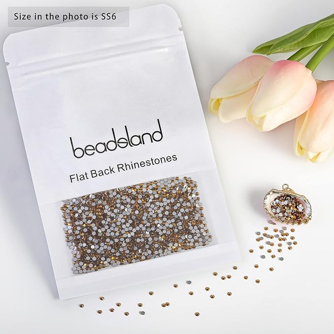 Beadsland 2880pcs Flat Back Crystal Rhinestones Round Gems for Nail Art and Craft Glue Fix,Lt Colorado Topaz,SS6,1.9-2.1mm