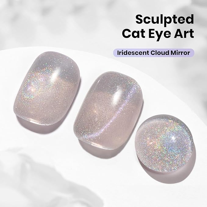 Beetles Stay Shining Silver Cat Eye Gel Nail Polish - 15ML Silver Glitter Cat Eye Gel Polish Rainbow Glow with Magnet Soak Off UV Salon DIY Manicure Iridescent Cloud Mirror Collection Gift for Women