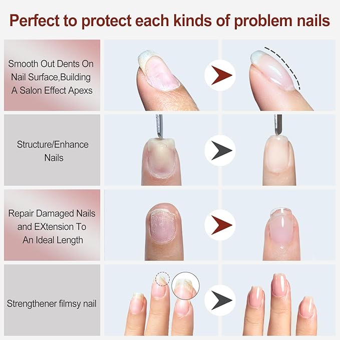 FZANEST Rubber Base Gel Polish, 6pcs*7.5ml Builder Gel Jelly Sheer Natrual Nude Pink in a Bottle UV Gel Polish Kit, Structure Quick Extension Gel