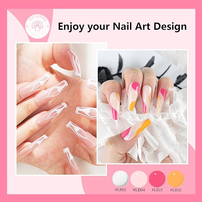 JODSONE Gel Polish Nail Art Gel Liner Set 32 Colors Orange Grey Pink Green Blue White Black Need U V Lamp Cured with Thin Brush Valentines Gifts for Women
