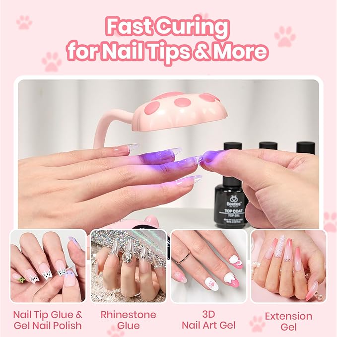 Beetles Gooseneck UV Nail Lamp - Meowgic StrawPurr Mini LED Nail Light with 3 Timer and Countdown Display Flash Cure Lamp for Gel Polish Nails Glue Builder Gel Smart Sensor Cordless Nails Dryer