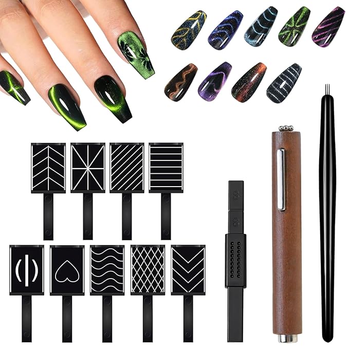 12 PCS Nail Art Cat Eye Magnets For Nails Cat Eye Designs Magnets Pen Sticks Nail Polish Magnet For Gel Polish Magnets Wand 3 In 1 Cylinder Gel Cat Eye Nail Magnet Magnetic Nail Pen Tool