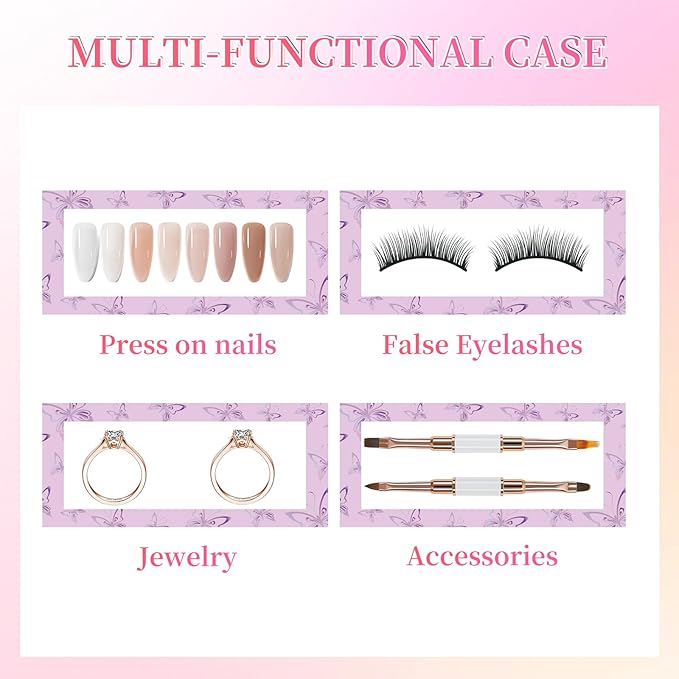 ANGNYA 72PCS Empty Press On Nail Packaging Box Contains 35PCS Butterfly Press On Nail Boxes, 35PCS White Display Cards, 2PCS Double Sided Tapes, Nail Tip Storage Case for Press-on Nail Business