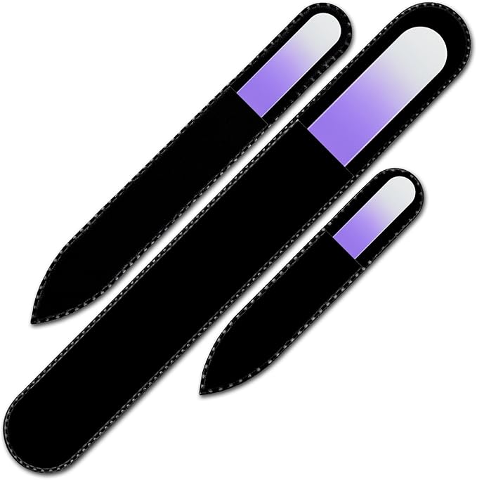 Nail File for Women - Mont Bleu Premium Set of 3 Glass Nail Files in Pouch - Genuine Czech Tempered Glass - Handmade Gifts for Women - Manicure Nail Care - Double Sided Finger Nail Files