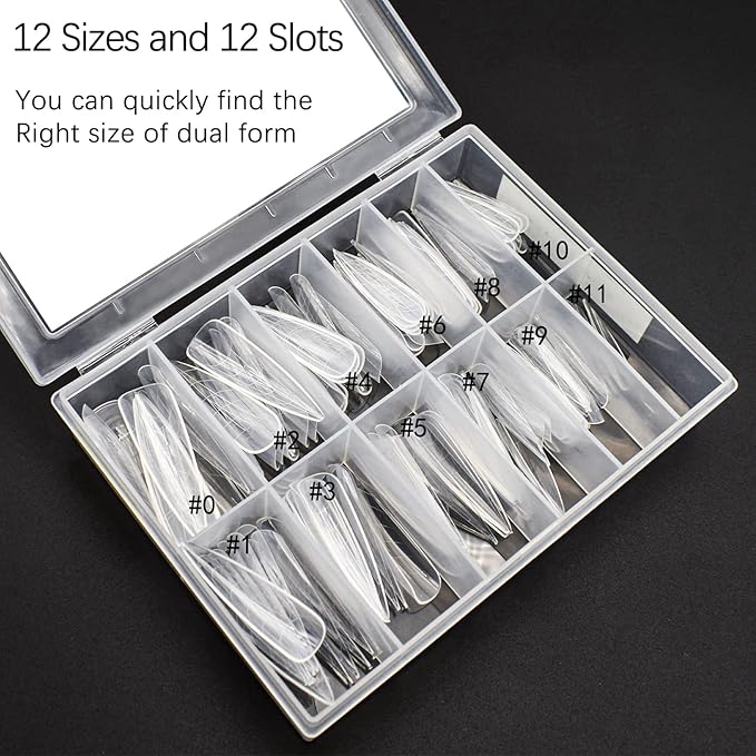 120Pcs Matte Dual Nail Forms,Long Almond Extension Poly Nail Gel Nail Forms Full Cover Nail Molds 12 Sizes for Solid Nail Gel Glue Nail Art Design Salon&DIY