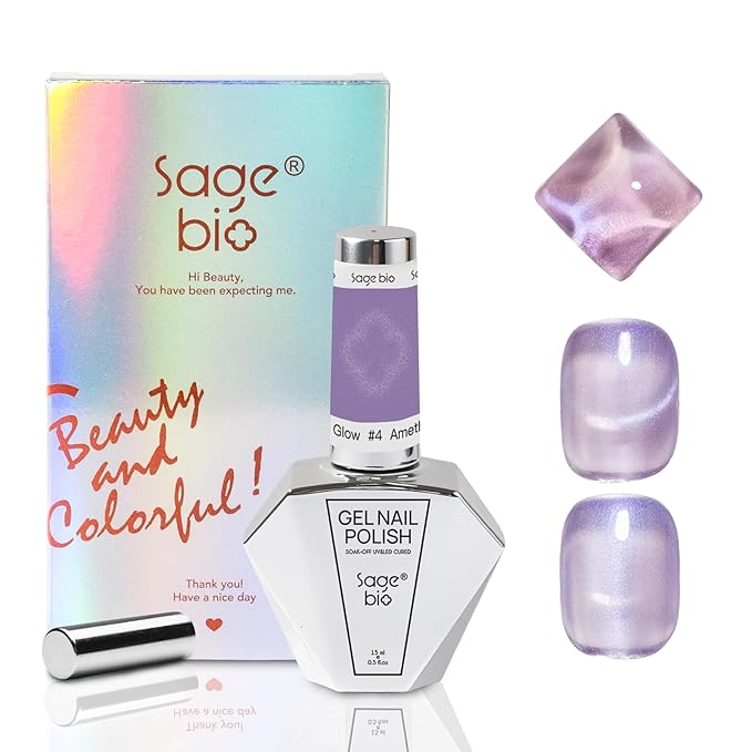 Cat Eye Gel Nail Polish 15ml Amethyst Glow, Magnetic Shimmer Glass Bead Effect, UV LED Soak Off Nail Gel, Ideal for DIY Home Use