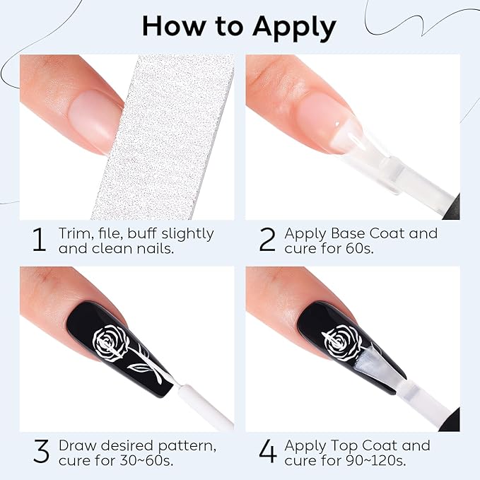 AIMEILI Gel Polish Nail Art Liner, Hema Free, Cruelty Free, Vegan, White Nail Paint Design Build in Thin Brush for Swirl French Tips Manicure DIY
