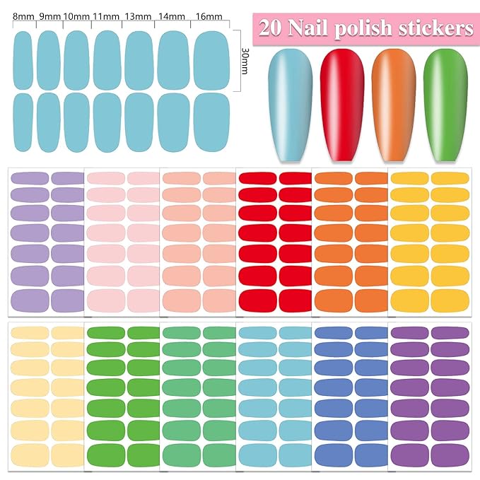 WOKOTO 12 Sheets 168 Pcs Vivid Solid Nail Stickers Full Nail Wraps, Bright Color Nail Polish Strips for Women Girls with Nail File, Self-Adhesive Gel Nail Stickers Stick On Nails Art Decals for Nails