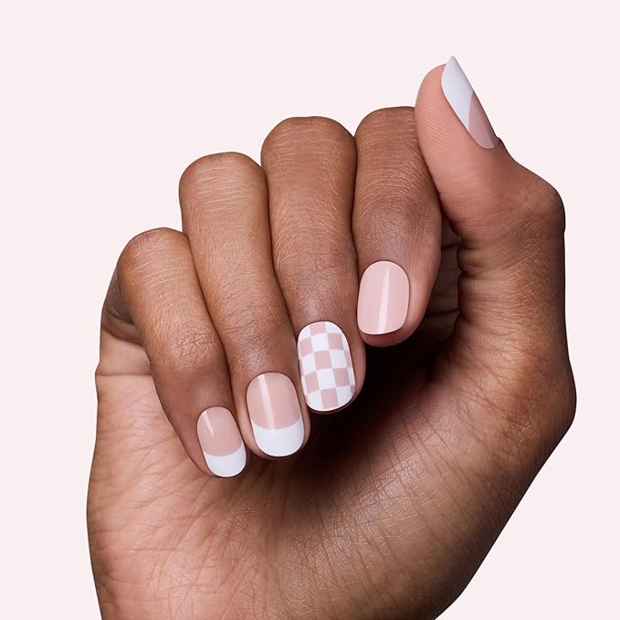 Dashing Diva Gloss Nail Strips - Check, Please - UV Free, Chip Resistant, Long Lasting Gel Stickers - Contains 32 Wraps, 1 Prep Pad, 1 File