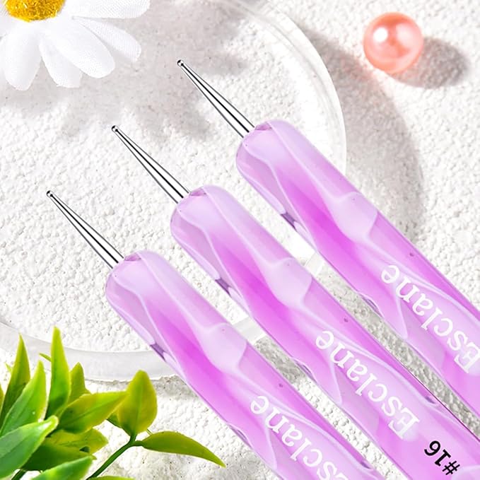 French Manicure Brush, Esclane 2 Way French Nail Brush with Dotting Tool for Manicure Cuticle Clean Up Nail Art Design, French Tip Brush (Purple, #10)