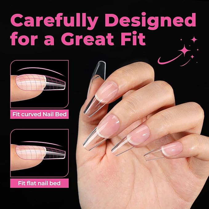 UNA GELLA Long Coffin Nail Tips, 216pcs Clear Long Coffin Gel Nail Tips False Fake Press on Nails Tips Full Cover Acrylic Nails Coffin Shaped For Nail Extension DIY Salon Soft Gel Tips 12 Sizes