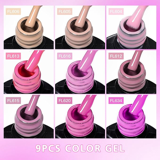 Nail Polish Gel Set, 9 Color Nude Pink Natural Gel Nail Polish Kit, Long Lasting Fast Curing, Soak Off UV Gel Nail Set, Women DIY Nail Salon Home Gift 12 PCS/SET