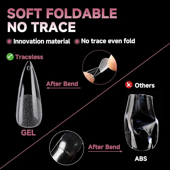 UNA GELLA Stiletto Gel Nail Tips Long: Full Cover 312pcs Half Matte Stiletto Gel Tips Press On Nails for Faster Gelly Nail Extension, Clear False Fake Acrylic Nails 12 Sizes for Her
