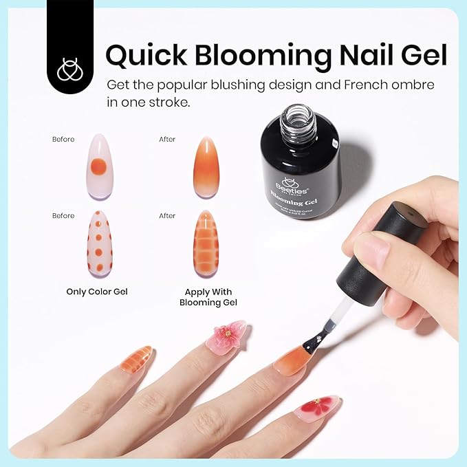 Beetles Nail Glue and Blooming Gel Set - 15ml 2Pcs Nail Art Gel for Blooming Marble Effects and Strong Nail Tips Bonding, Nail Supplies for Salon or DIY Manicure at Home