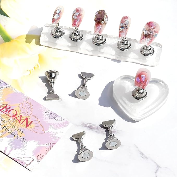 BQAN Stand for Press Ons Acrylic Nail Holder for Painting, Practice Tools With Reusable Putty - Tech Must Haves Supplies for Homes and Salons (White)