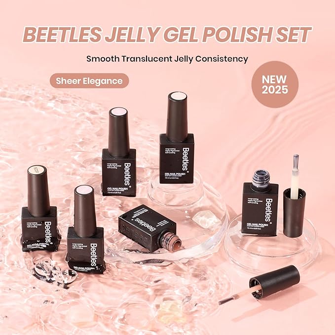 Beetles Jelly Gel Nail Polish Set, 6 Colors Milky White Nude Pink Sheer Brown Gel Polish Kit Nail Concealer Translucent Effect Soak Off Uv French Nail Art Gift for Women Ultimate Monochrome Collection
