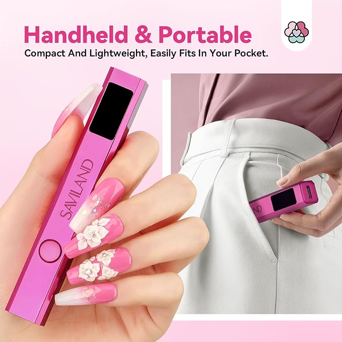 SAVILAND Handheld U V Nail Light for Nails: 12W Nail Flash Cure Lamp 2025 LCD Display Screen LED Light for Gel Nail Portable Mini UV Flash Cure Light Nail Dryer For Gel Polish Flash Cure Lamp Home DIY