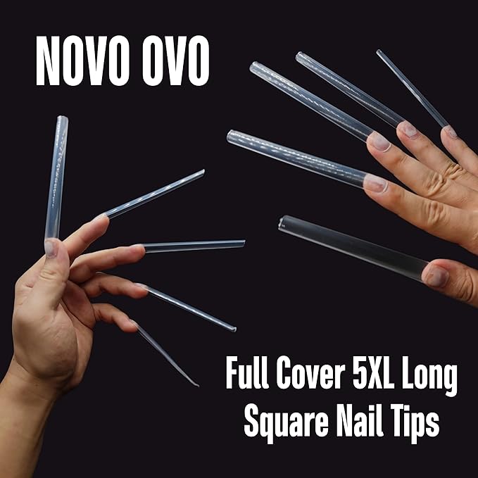 NOVO OVO Extra Super Extreme Long Straight Tapered Square Nail Tips, 5XL XXXXXL Clear Full Cover French Tips False Fake Nail Extension, Coffin Nails for Professional Acrylic, 120 pcs 12 Sizes