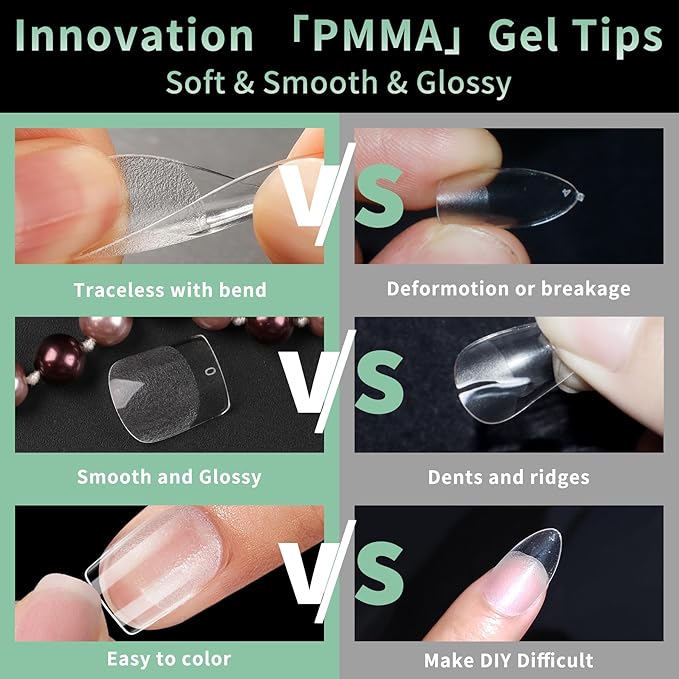 Extra Short Square Nail Tips, 216pcs Acrylic Fake Nails Soft Gel Nail Tips, Full Cover Pre-Shaped Matte Clear Press on Nails for Extension, Diy at Home Manicure 12 Sizes