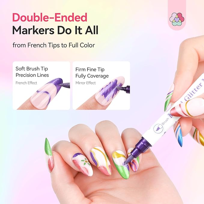 SAVILAND Nail Art Pens Set: 10 Colors Double Ended Quick Dry Nail Polish Pens for Nail Art Design Painting Drawing Liner Brush Dotting Tool Metallic Nail Paint Markers Pen Home Manicure DIY