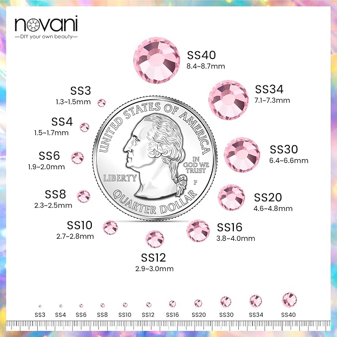 Novani Rhinestones 288pcs Glass Rhinestones Crystal Flatback Gemstones for Crafts Nails Makeup Bags and Shoes Decoration (SS34, Pink)