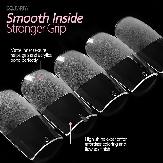 GELPARTY Soft Gel Nail Tips Short Square - 240Pcs Pre-Buffed Matte Full Cover Tips - No Filing Needed, Soak Off Gel Extension System - Clear False Nails (12 Sizes)