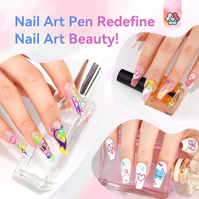 SAVILAND Nail Art Pens Set: 12 Colors Quick Drying Acrylic Paint Markers 3D Nail Polish Pens for Nail Art Color-fast Nail Point Dotting Drawing Painting Liner Pens Nail Art Design Tools Kit Home DIY