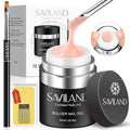 SAVILAND Builder Nail Gel Kit: 30ml Nudes Pink Hard Gel Nail Extension with Air Cushion Design, Base and Strengthener Builder with 100pcs Forms and Acrylic Brushes