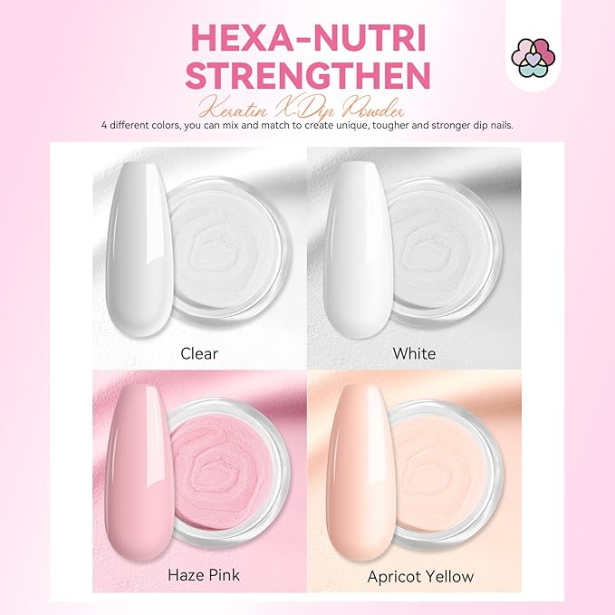 SAVILAND Dip Powder Nail Kit Starter: Classic Nude Clear White 4 Colors Dip Nail Kit for Beginner with Dipping Liquid 2-in-1 Dip Base & Top Activator French Nail Art Manicure DIY Home Christmas Gift