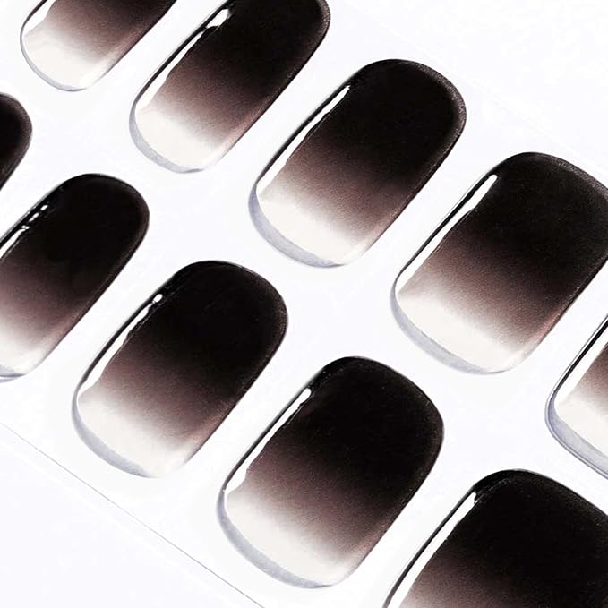 DANNI & TONI Semi Cured Gel Nail Strips Black Transparent Ombre Gel Nail Wraps 28 Stickers |Mystery